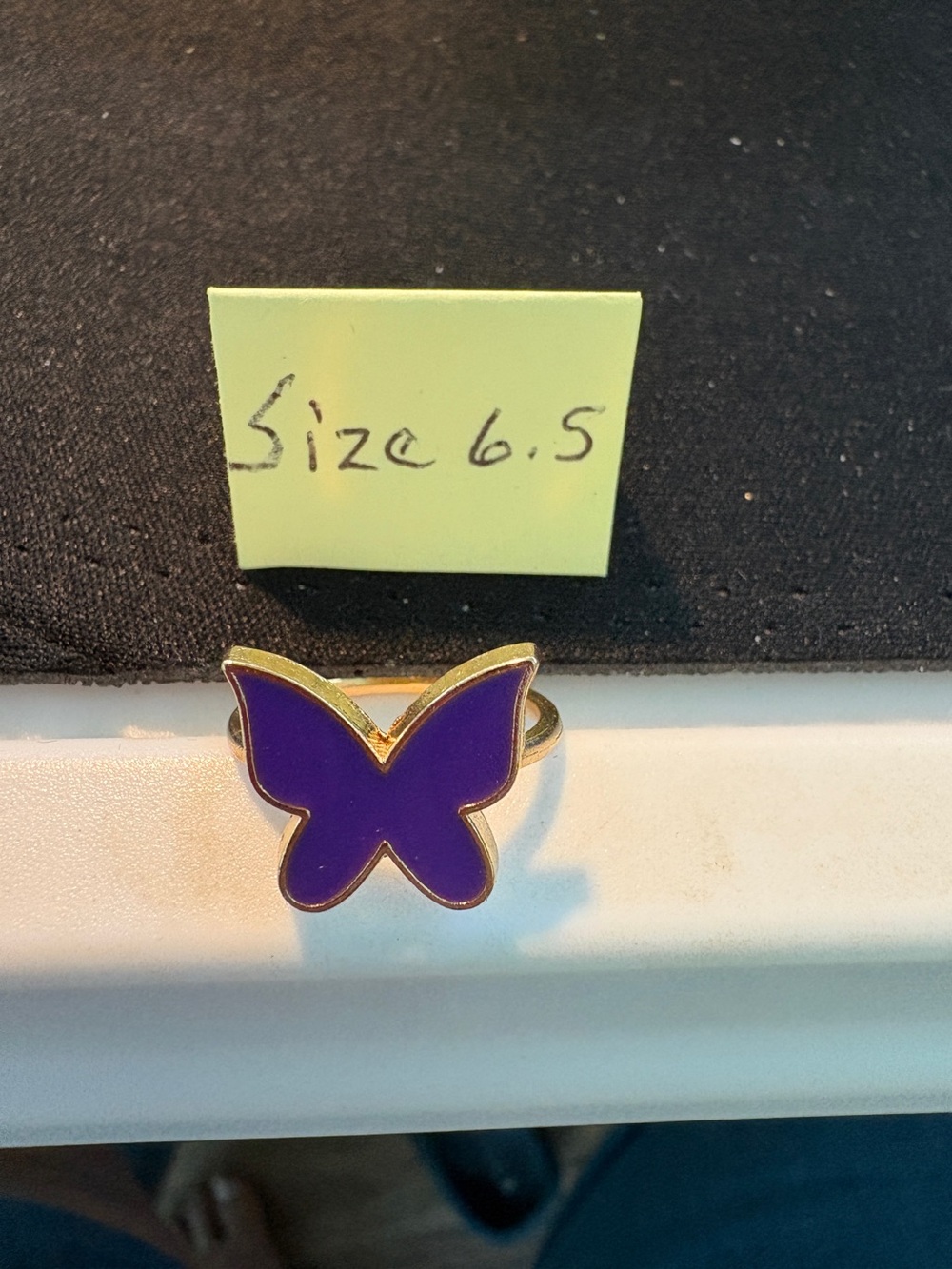 Purple Butterfly Ring - Gold Tone Band Size 6.5